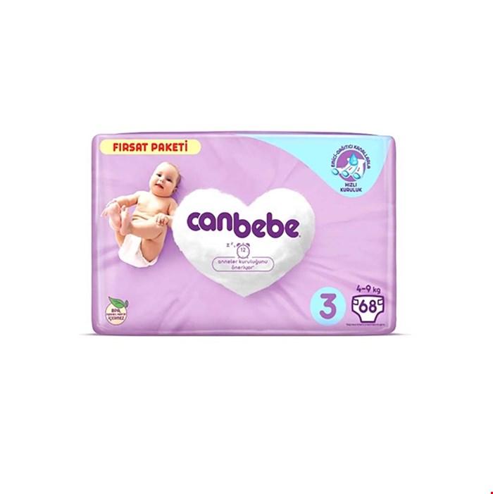 پوشک بچه جان به به سایز 3بسته 68عددی canbebe